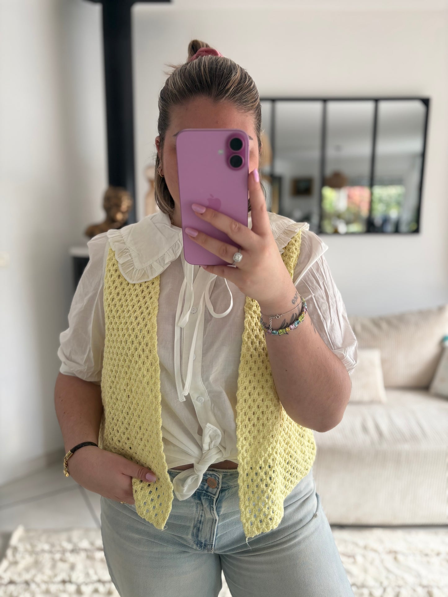 Gilet crochet jaune