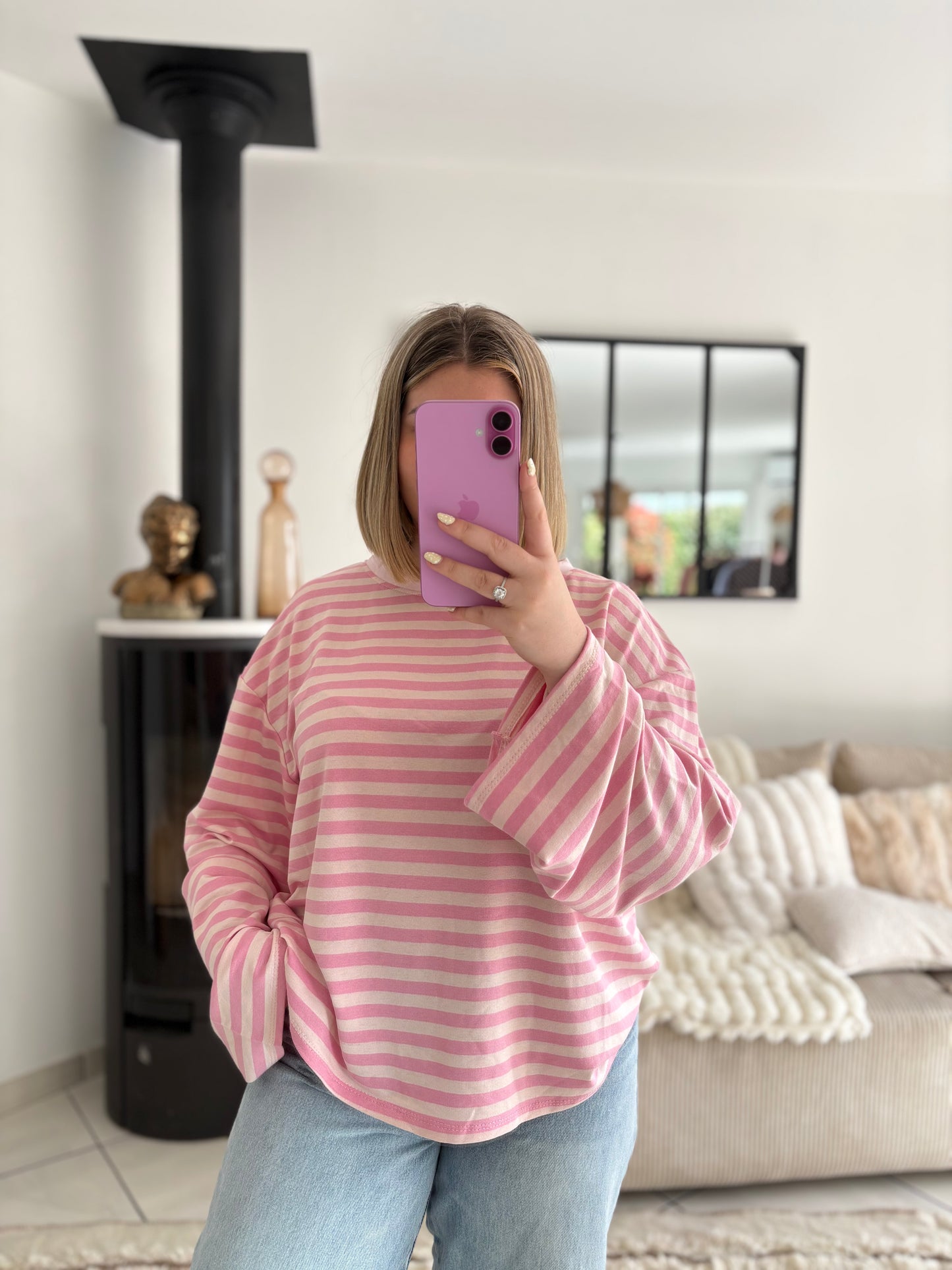 T-shirt rayé à manches larges