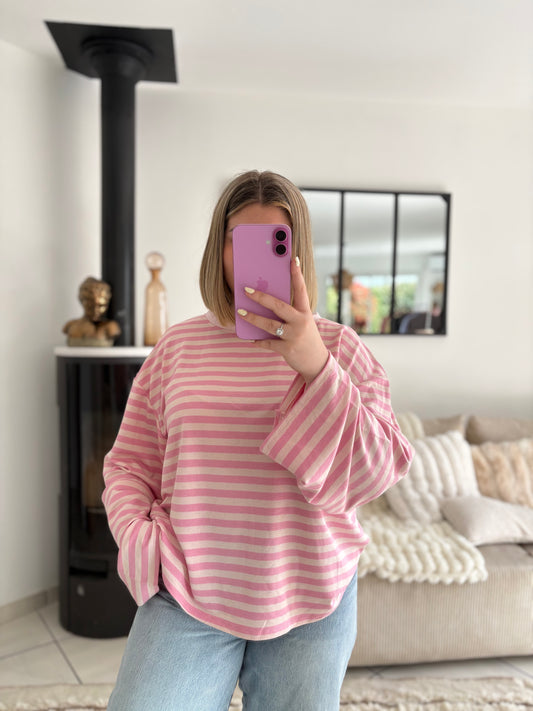 T-shirt rayé à manches larges
