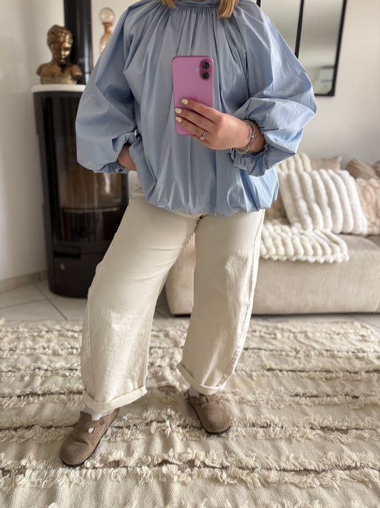 Jean ballon crème tendance avec poches