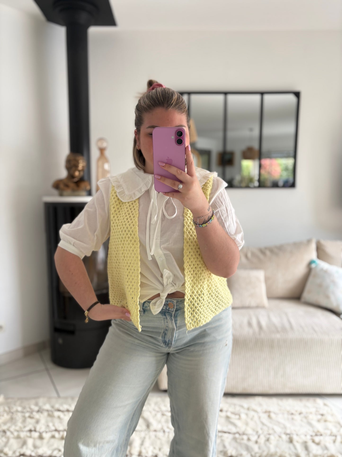 Gilet crochet jaune